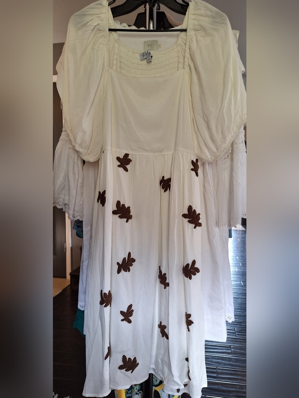 White Dress With Brown Embroidery Size Large New